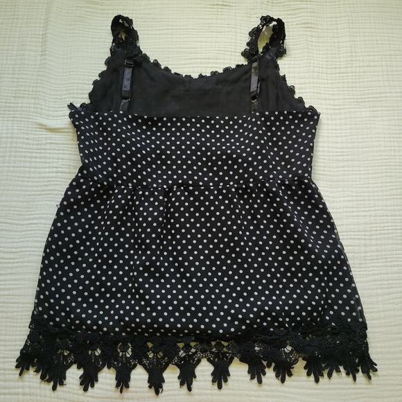 Apt. 9 Womens 14 Black Polka Dot Babydoll Tank Top Lace Trim Sheer Y2K Twee - Picture 7 of 7
